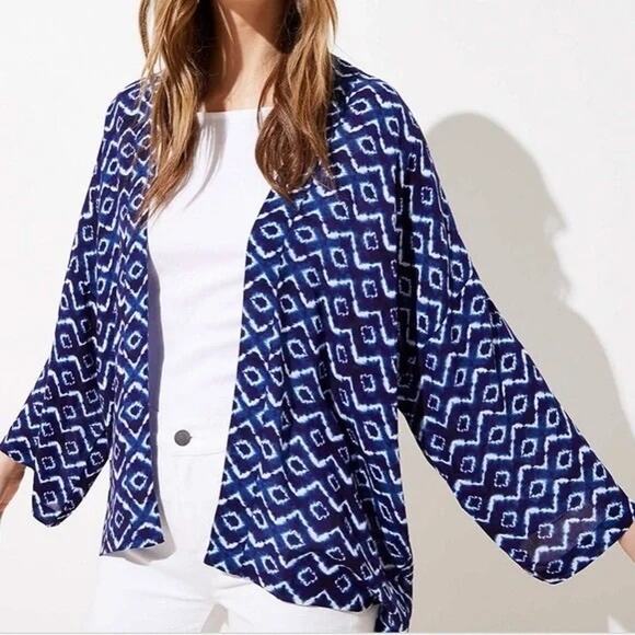 Ann Taylor LOFT Batik Kimono Blue Size M/L NWT - Picture 1 of 6